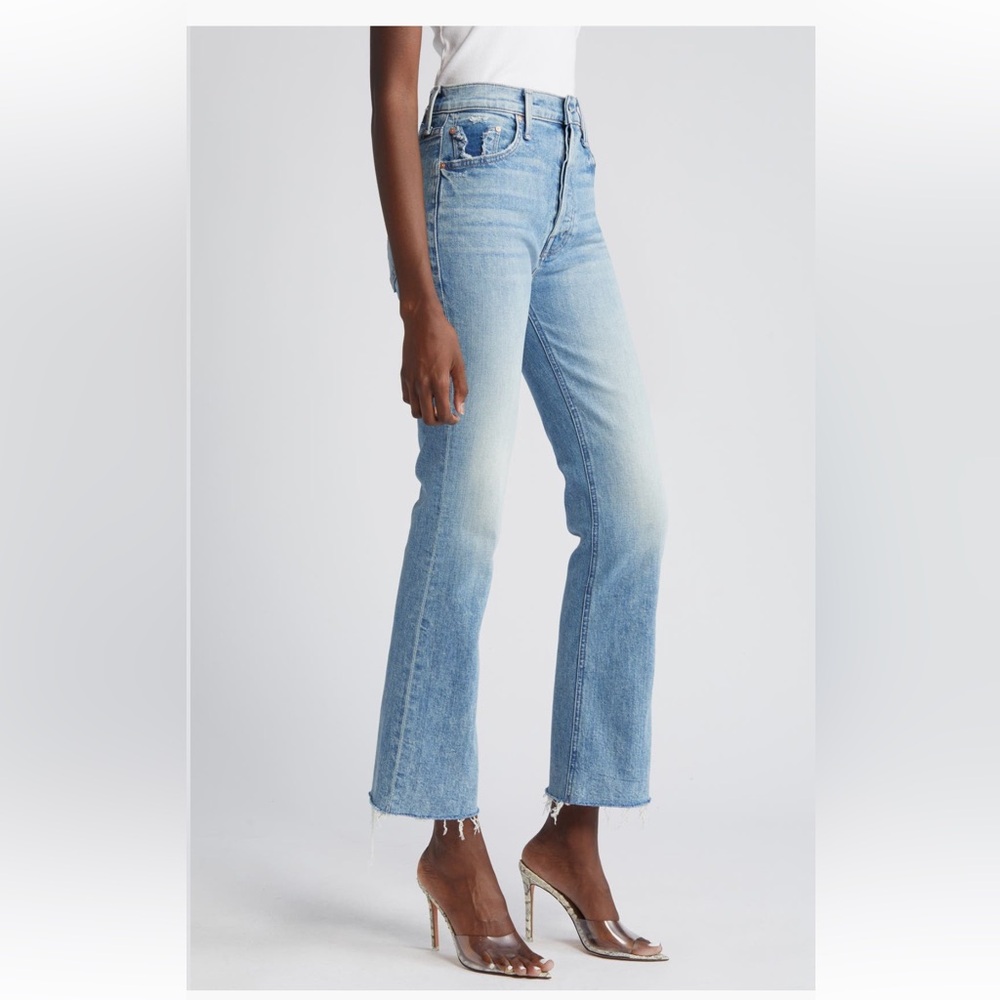 MOTHER Superior The Tripper High Waist Flood Frayed Flare Blue Jeans - Picture 4 of 9